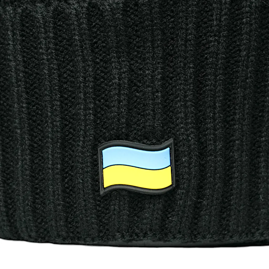 Шапка в'язана на флісі з прапором України Чорна - фото 2