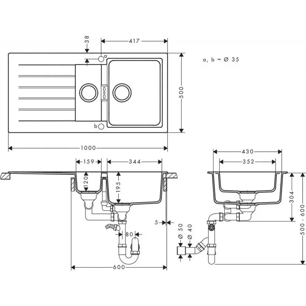 Кухонна мийка Hansgrohe S52 S520-F530 43357170 - фото 2