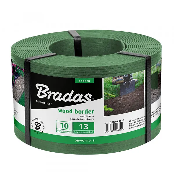 Бордюр рівний газонний Bradas WOOD BORDER 130 мм х 2,8 мм х 10 м зелений OBWGR1013