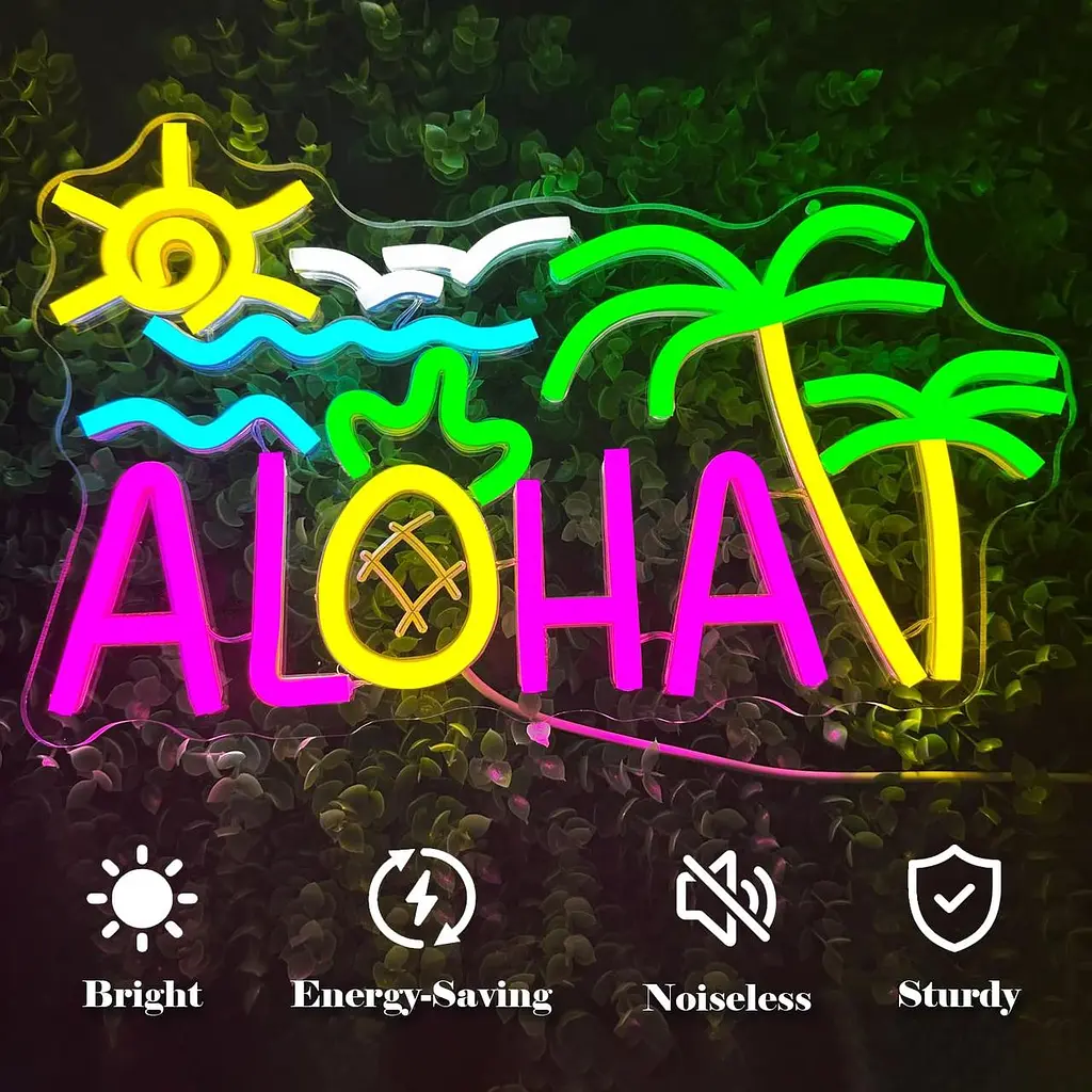 Неоновая вывеска Aloha Palm Tree Vveikea для украшения стен, Гавайский тропический дизайн, Aloha, LED, солнце, океан, волна - фото 6