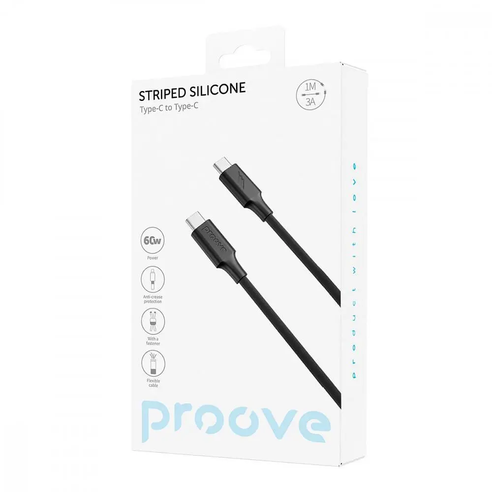 Кабель Proove Striped Silicone Type-C to Type-C 60W (1m) black - фото 2