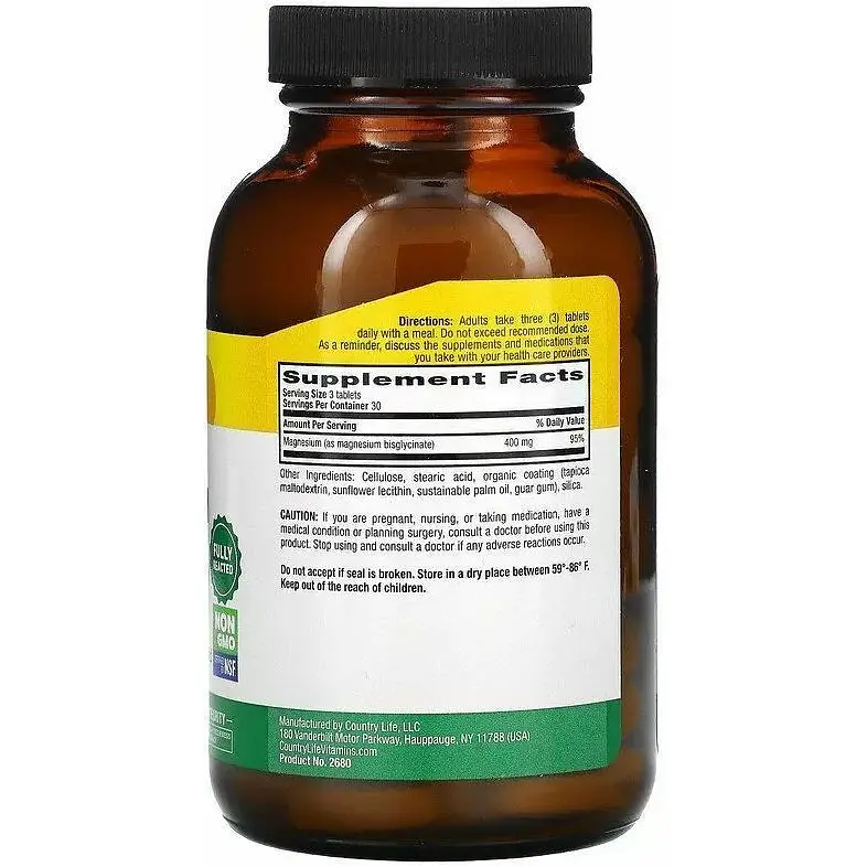 Мінеральний комплекс Country Life Chelated Magnesium Glycinate 400 мг 90 пігулок - фото 2