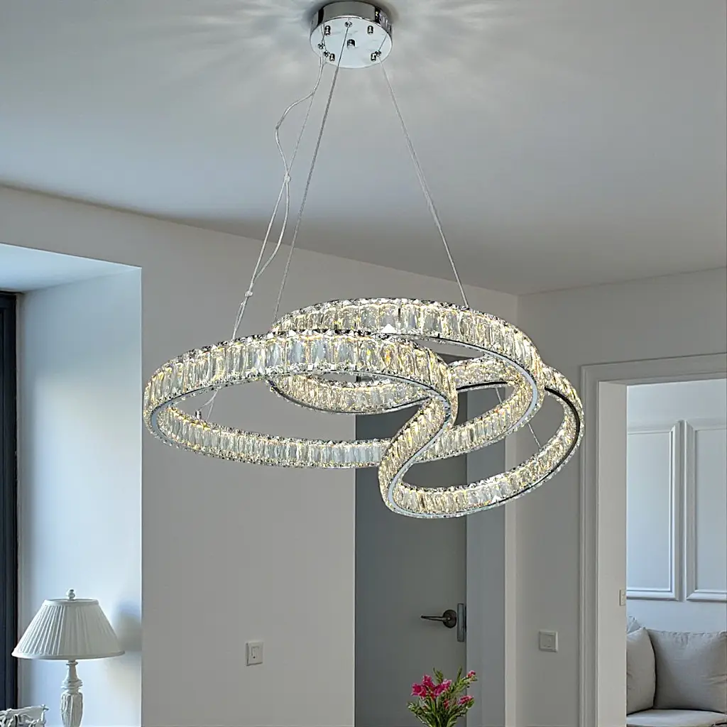 Стильна підвісна LED-люстра з кришталем Diasha D8816/800CH, 93W, пульт, 60×85 см - фото 3