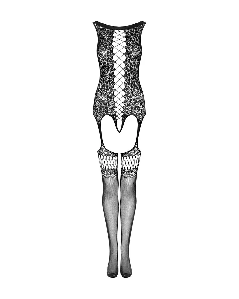 Бодистокинг Obsessive Bodystocking F236 глубокое декольте имитация шнуровки S/M/L - фото 5