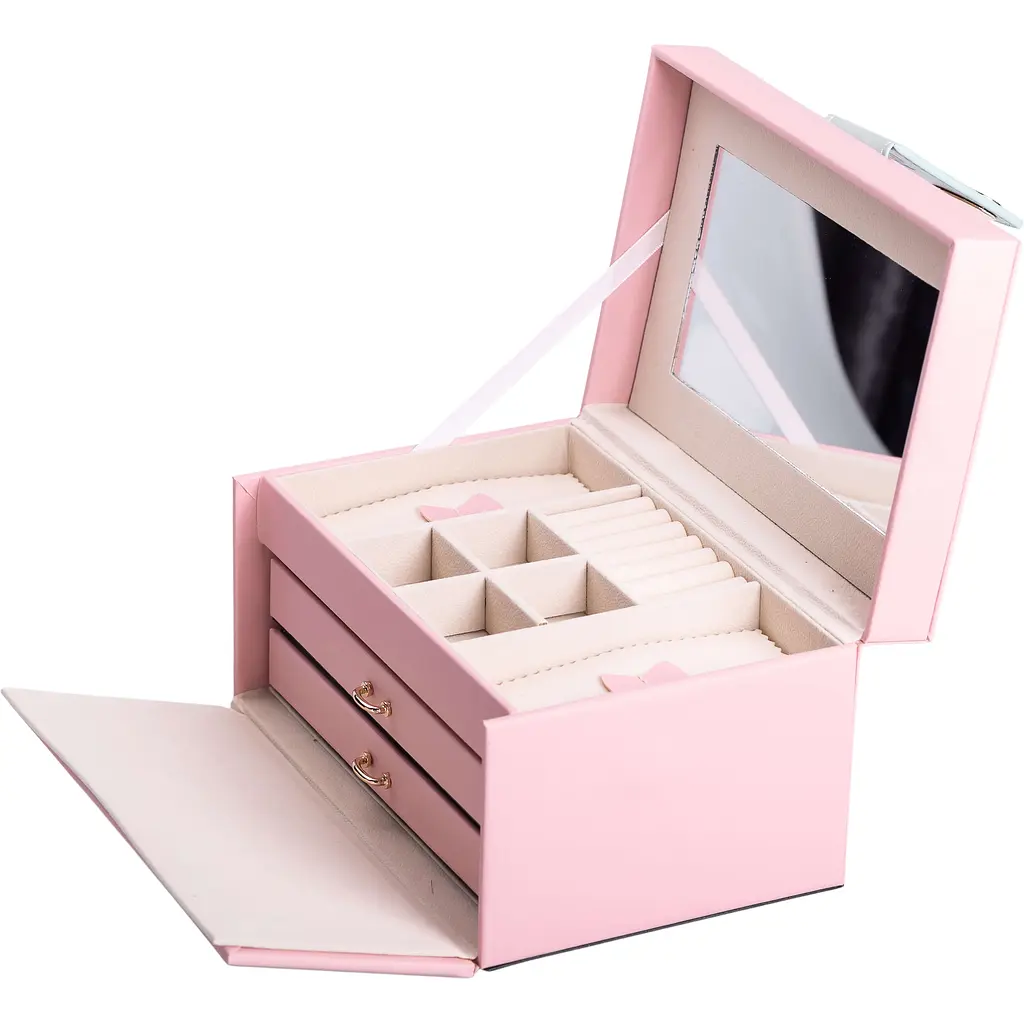 Кейс-скринька Yiwu для прикрас на кнопці 22.5x15.5x13 см рожевий HP-5-17P - фото 4