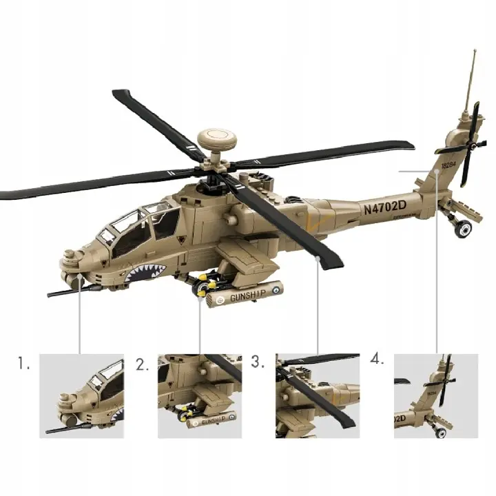 Конструктор вертоліт WANGE AH-64 Apache гелікоптер армії США військова авіація техніка, 259 деталей - фото 5