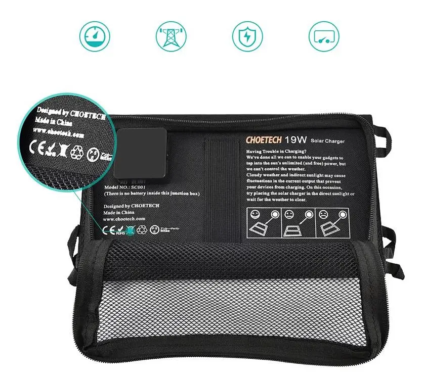 Портативная солнечная панель Choetech SC-001 2xUSB 19W - фото 2