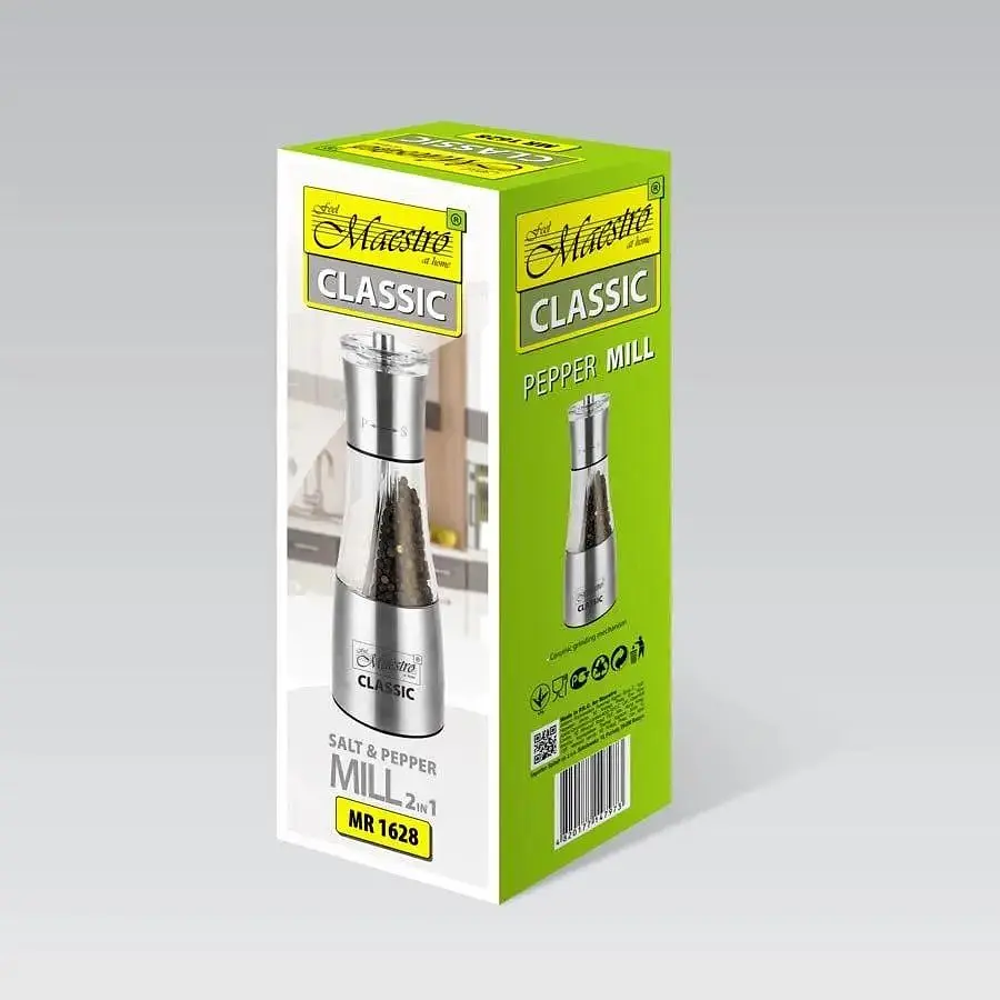 Мельничка Maestro MR-1628 подрібнювач для перцю, солі, спецій прозорий/сірий - фото 2