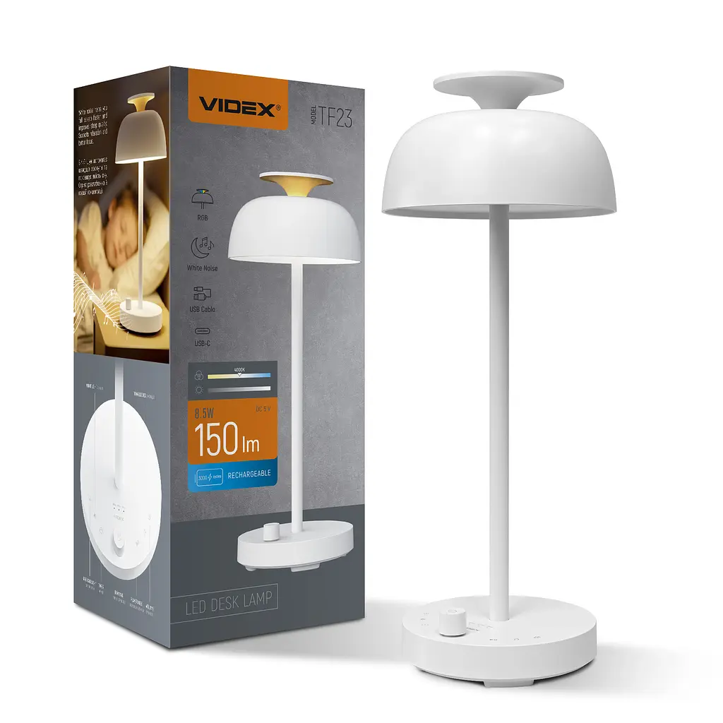 LED лампа настiльна з акумулятором VIDEX VL-TF23W 8.5W 4000K+RGB White VIDEX (29247-000)