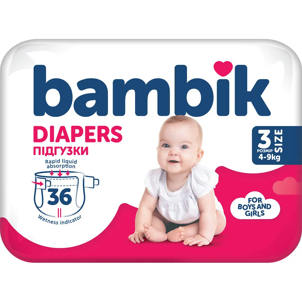 Підгузки Bambik Medium MIDI Розмір 3 (4-9 кг) 36 шт (4823071652284) - фото 2