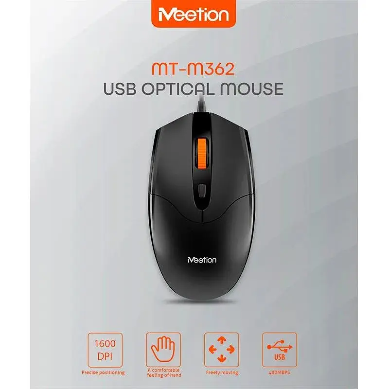 Мышь проводная MeeTion MT-M362 USB подключение - 3 режима 800 / 1200 / 1600 DPI черная - фото 6