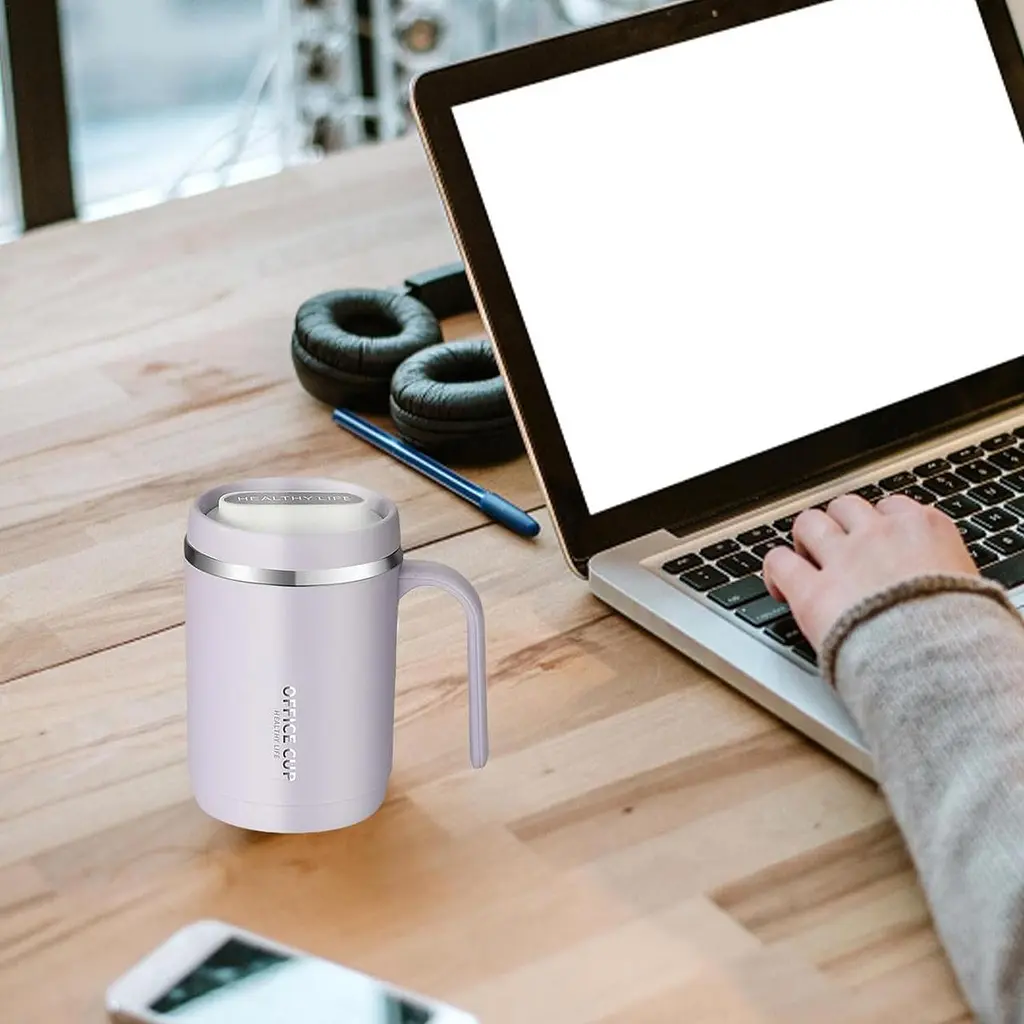 Кухоль office cup 500 мл для кави чаю з вакуумною ізоляцією нержавіюча сталь 304/PP purple grei - фото 5