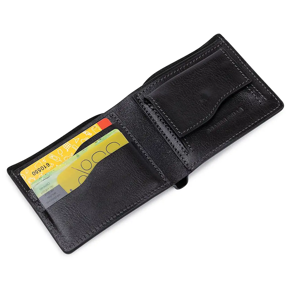 Шкіряне чоловіче глянсове портмоне Grande Pelle 11554 чорний - фото 5