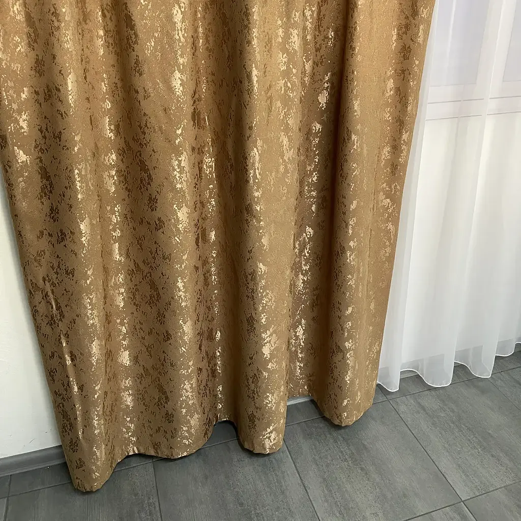 Льняні мармурові штори кавового кольору 2шт. 150х270 з білим шифоновим тюлем 400х270, на тасьмі ALBO pbe0052748 - фото 9