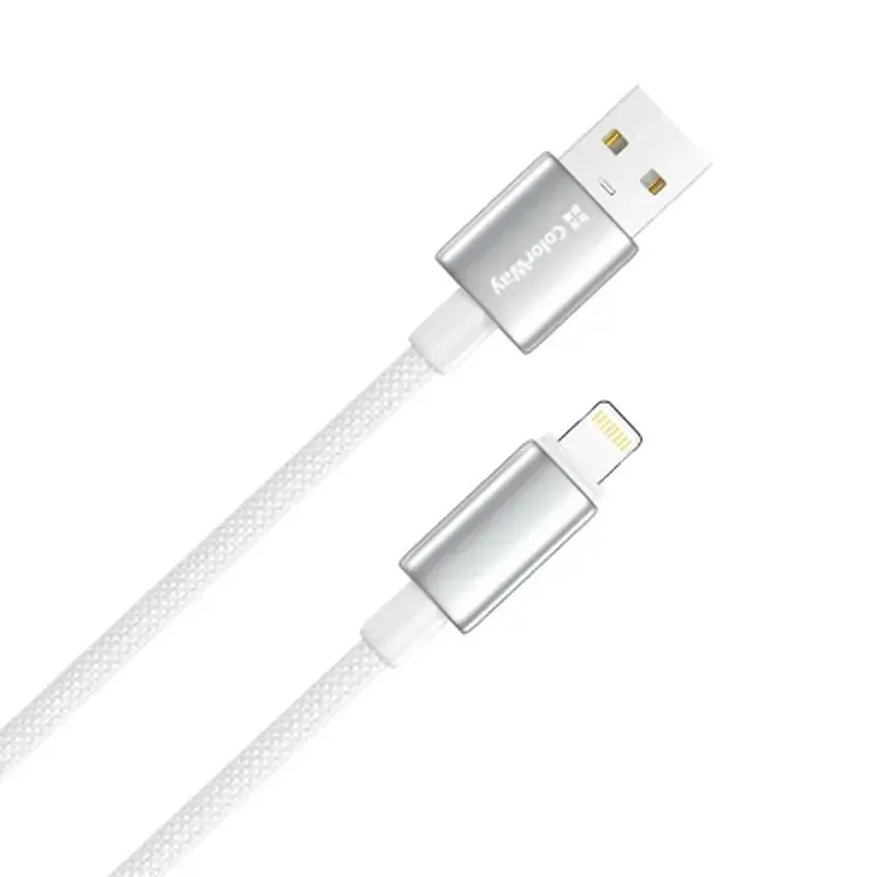 Дата кабель USB 2.0 AM to Lightning 1.0m 3A zinc alloy braided white ColorWay (CW-CBUL098-WT) - фото 3
