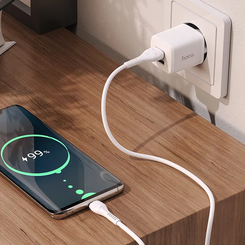 Комплект Адаптер мережевий HOCO Type-C Cable Briar dual port charger set N8 2USB білий - фото 6