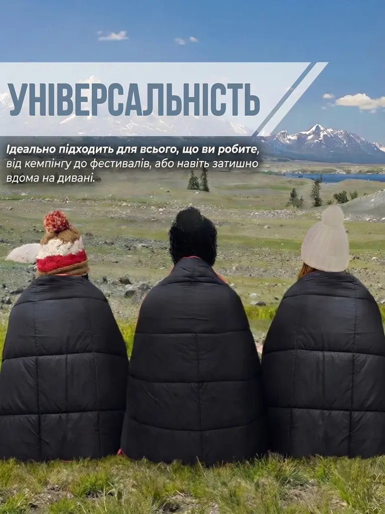 Пухова ковдра похідна 200 х 140см, в чохлі, Водонепроникна ковдра для кемпінгу, Ковдра туристична, Чорна (1810246929) - фото 3