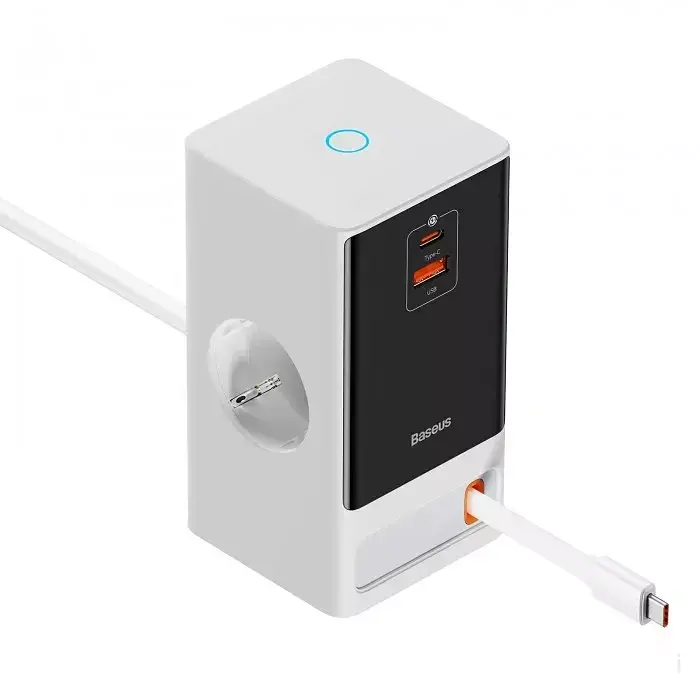 МЗП Baseus Power Combo Digital Power Strip SVs 65W 2AC + 1 USB + 1Type-C with Retractable Type-C Cable PSLR000602 White - фото 3