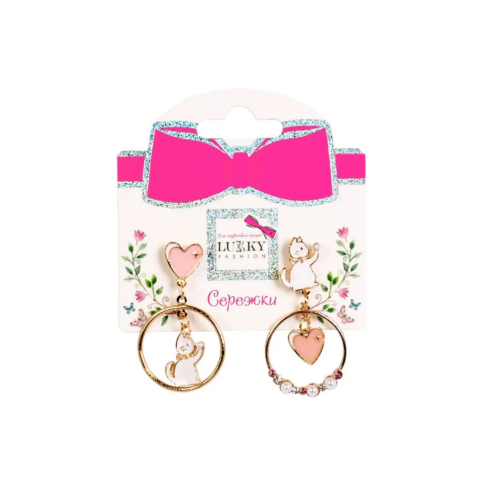 Дитячі сережки "Fashion Котики" T24633 рожеві