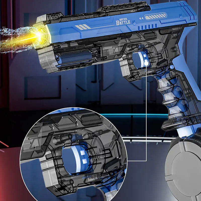 Водяний акумуляторний пістолет Water Gun 66-35 (500ml) with lithium battery Transparent blue - фото 2