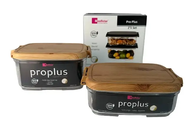 Набір контейнерів акрилових Motek ProPlus 2 шт прямокутної форми з бамбуковою кришкою на 1,4 л і 2 л (PRO-233В) - фото 5