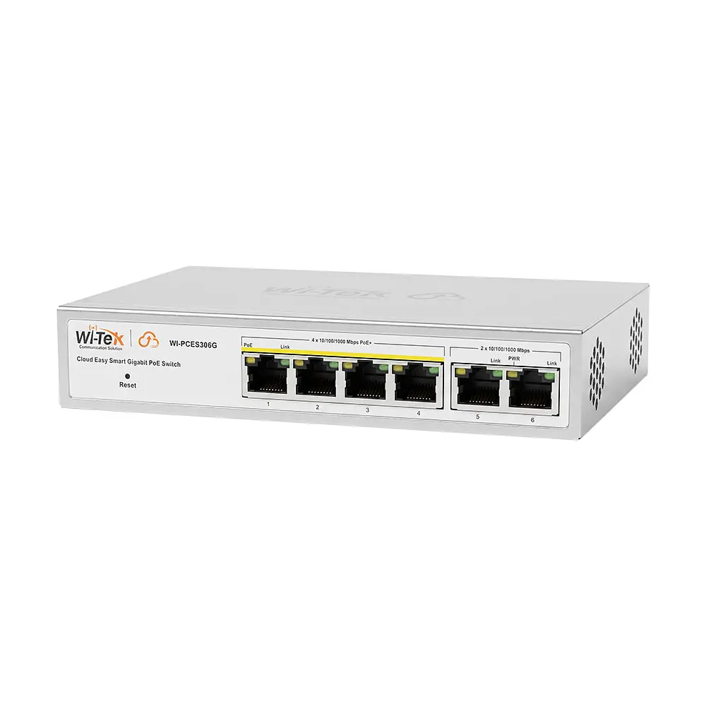 PoE-комутатор 6-портовий керований Wi-Tek WI-PCES306G V2 гігабітний, 4x1000Mbps PoE+, 2x1000Mbps Uplink, 60W, Cloud, ONVIF (73-00251)