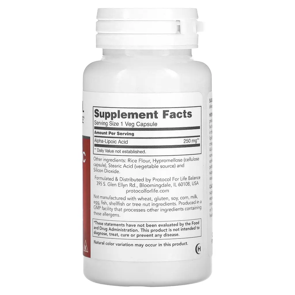 Альфа-липоевая кислота Protocol for Life Balance Alpha-Lipoic Acid 250 мг 90 веганских капсул - фото 2