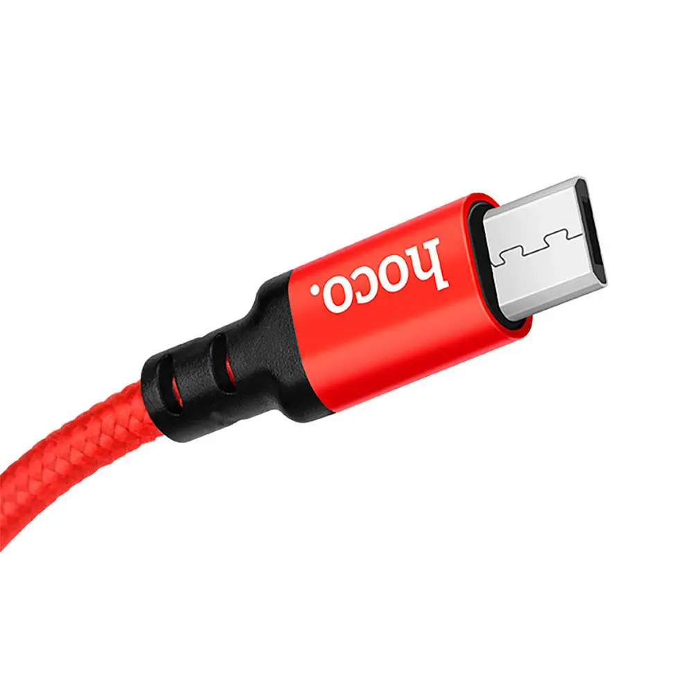Кабель HOCO X14 USB to Micro 2,4A, 1m, nylon, aluminum connectors чорний-червоний - фото 3