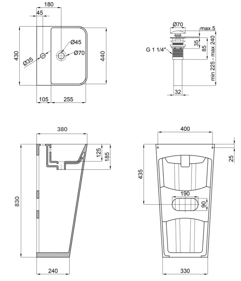 Комплект Qtap Tern: Раковина напольная моноблок 440х380х830 мм White + Донный клапан PU02O (QT1711G302WN47320) - фото 7