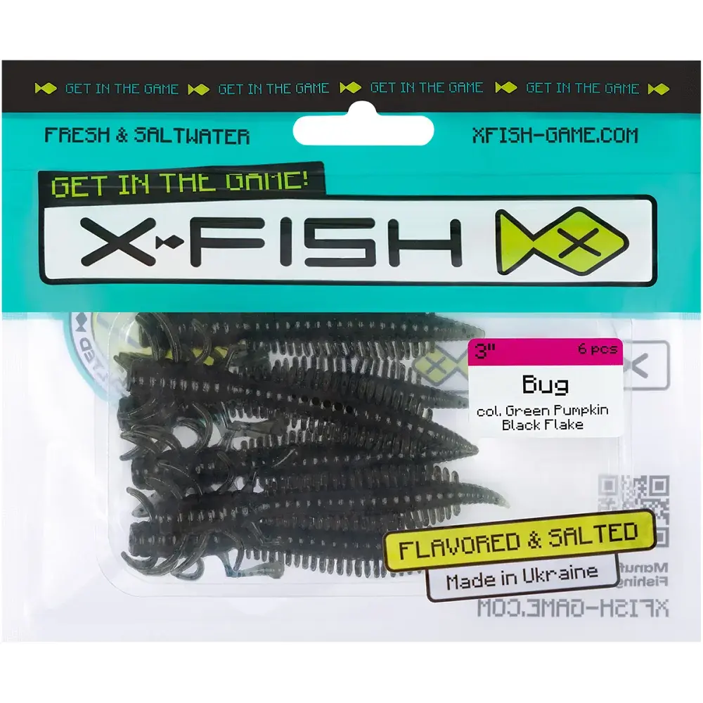 Силікон X-Fish Bug 3" Green Pumpkin Black Flake (6шт/уп) - фото 2