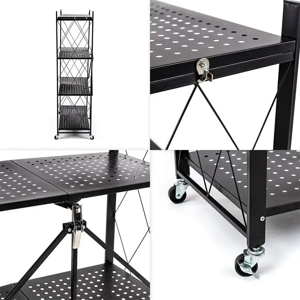 Стеллаж Wall Sticker SW-00002098 мобильный четырехъярусный универсальный раскладной из нержавеющей стали 126х72х34 см черный - фото 4