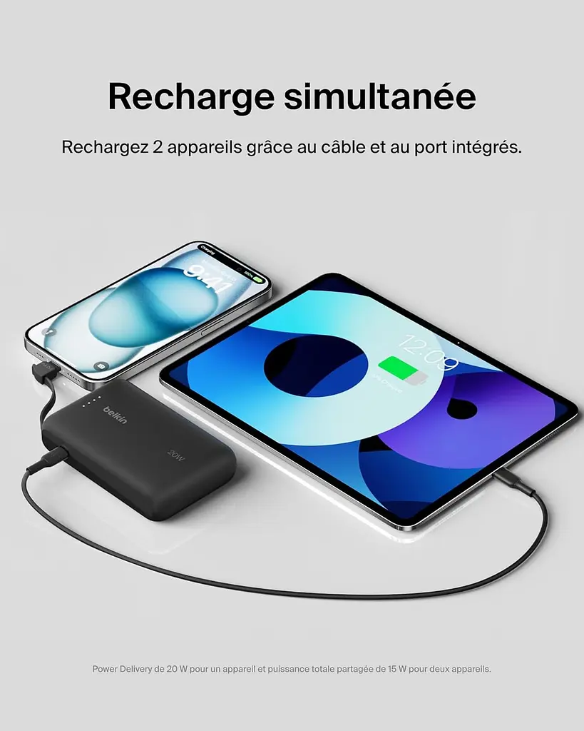 Belkin Акумулятор портативний літій-іонний Power Bank 10000мА·год, 20Вт, з інтегрованим кабелем USB-C, чорний - фото 7