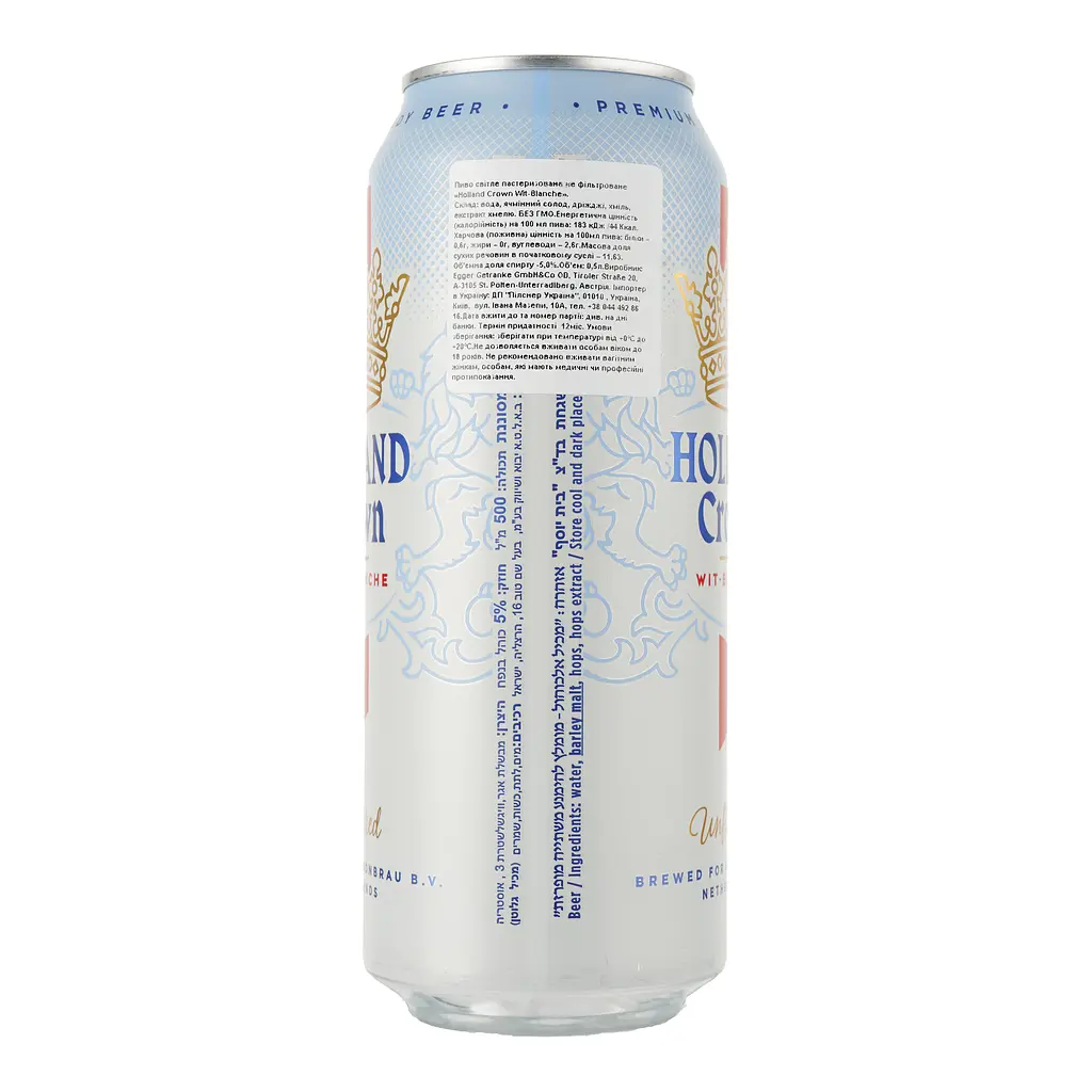 Пиво Holland Crown Wit Blanche Unfiltered, светлое, нефильтрованное, 5%, ж/б, 0,5 л - фото 2