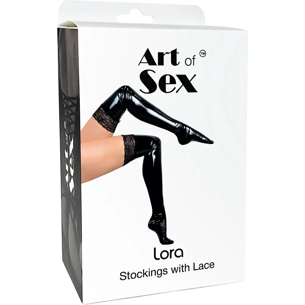 Сексуальні вінілові панчохи Art of Sex - Lora з мереживом, розмір S, колір червоний - фото 3