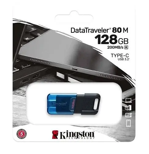 Флеш накопичувач USB 128Gb DataTraveler 80 M, Black/Blue Kingston teh0024634 - фото 3