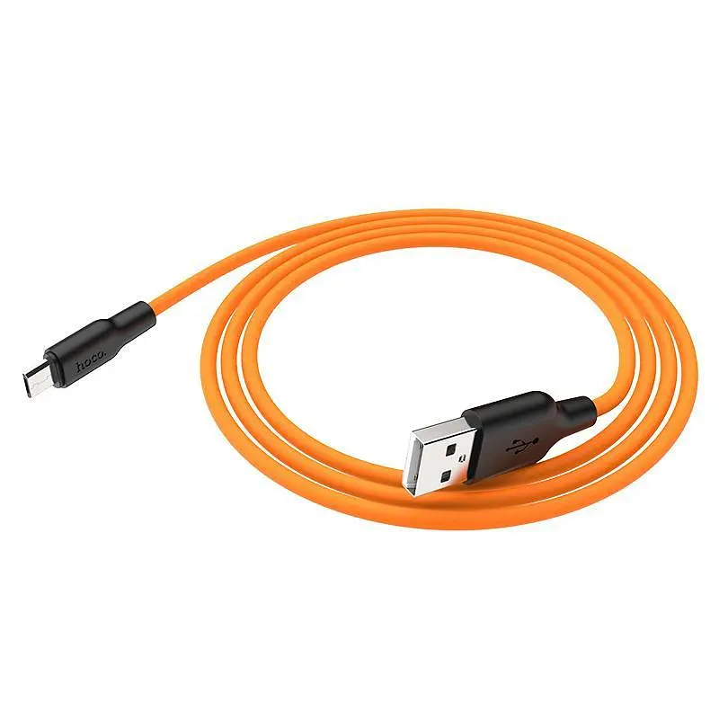 USB Cable Hoco X21 Silicone MicroUSB Black/Orange 1m - фото 2