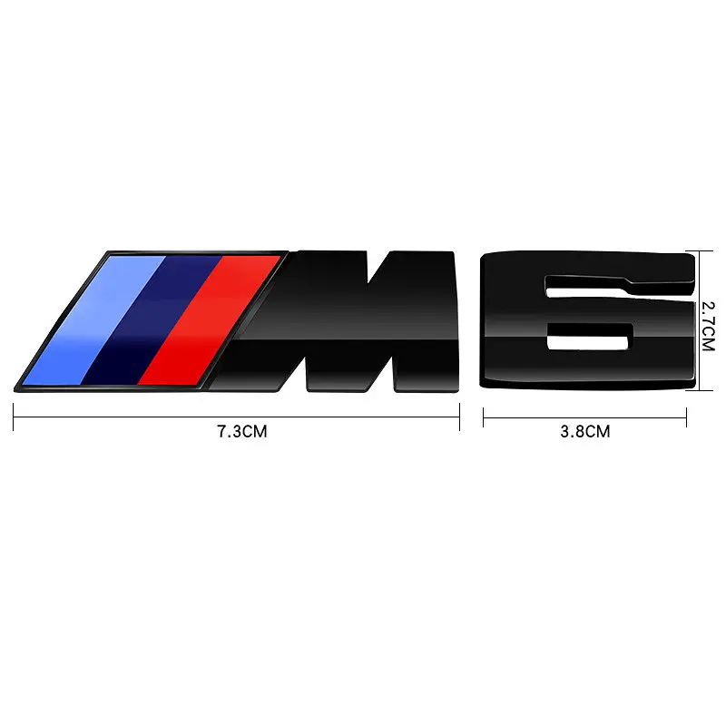 Емблема напис M6 для BMW чорна глянцева 73х27 мм (емблема M)+38х27 мм (цифра) пластик (на скотчі) - фото 2