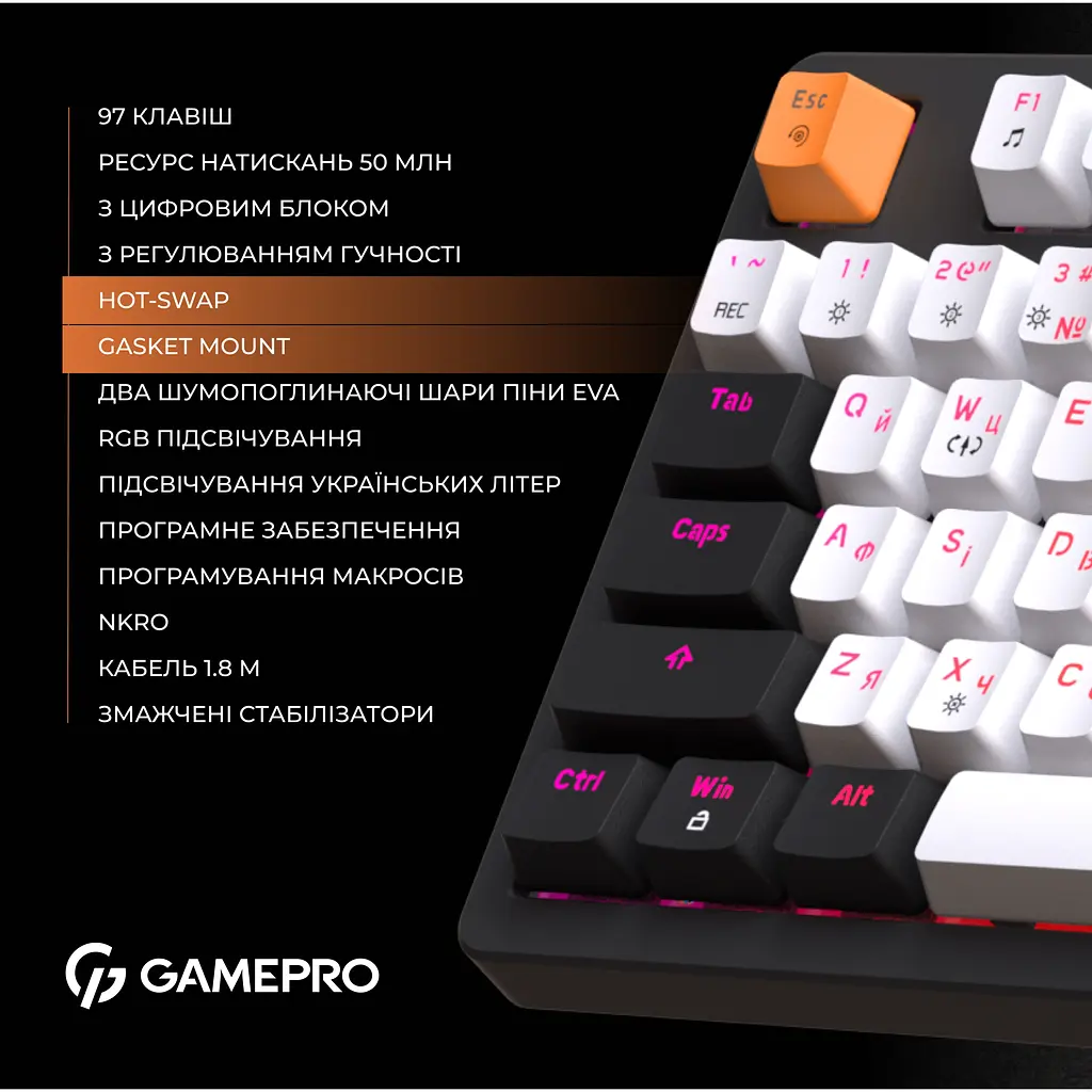 Клавиатура GamePro Red с Hot-Swap RGB Black проводная механическая (MK170B) - фото 7