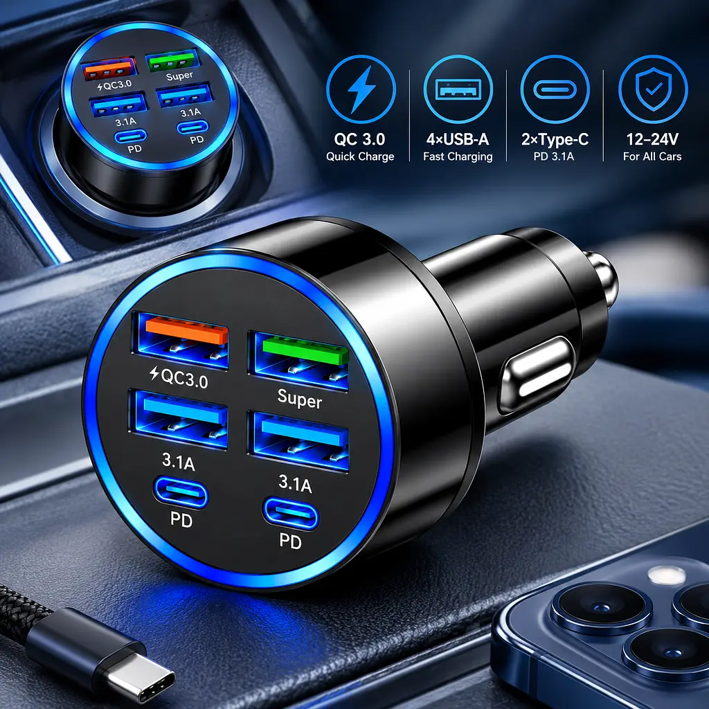 Автомобільний зарядний пристрій 6-в-1 PowerHub 100Вт (4USB + 2PD) - фото 10