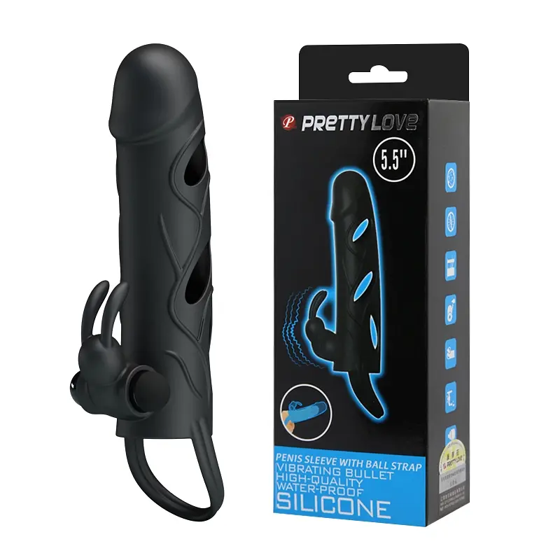 Насадка на пеніс із вібрацією Lybaile Pretty Love Vibrating Penis Sleeve Black 5.5, 14 см (чорний) - фото 9