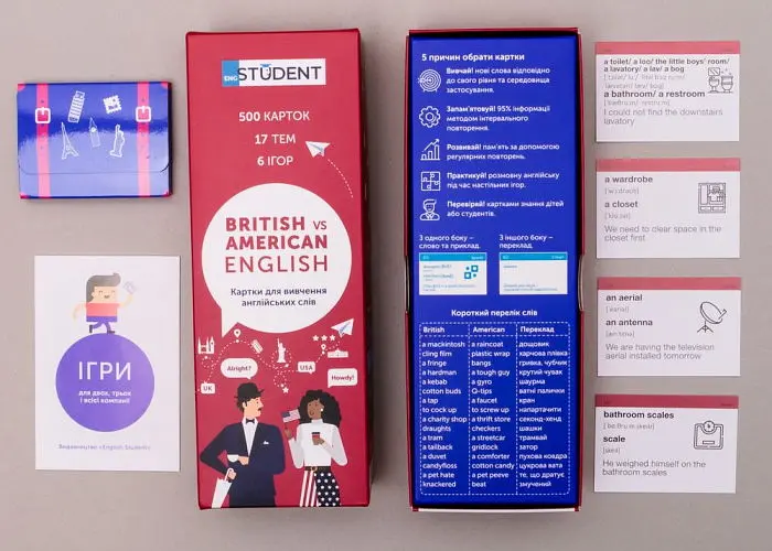 Настільна гра English Student Картки для вивчення англійської мови English Student - British vs American English (укр.) (591225926) - фото 3