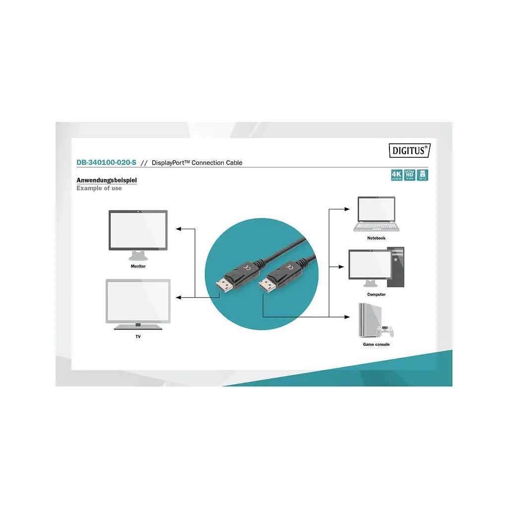 Кабель мультимедійний DisplayPort M to DisplayPort M 2.0m UHD 4K Digitus (DB-340100-020-S) - фото 3