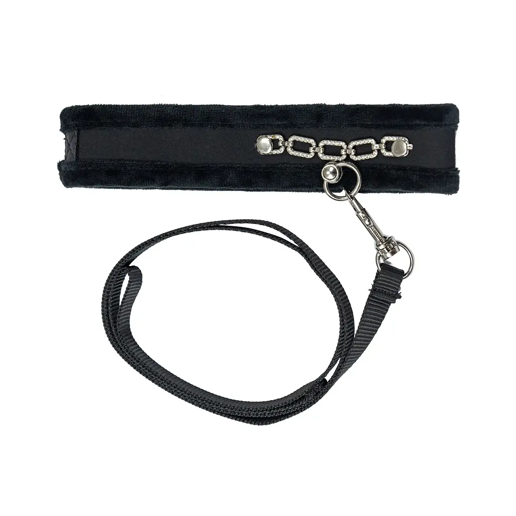 Ошийник з повідцем Punishment Crystal Collar & Leash, чорний