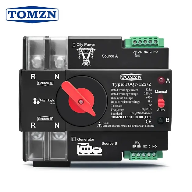 Автоматичне введення резерву АВР Wi-Fi eWeLink TOMZN TOQ7e 2P 220V 125A перемикач живлення однофазний 2х полюсний (19647) - фото 3
