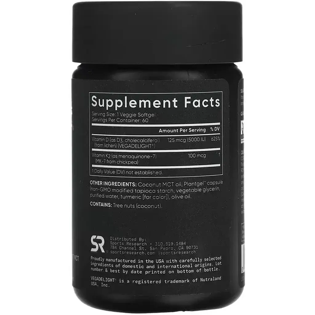 Витамины Sport Research D3 5000 МЕ + K2 100 мкг 60 мягких капсул - фото 2