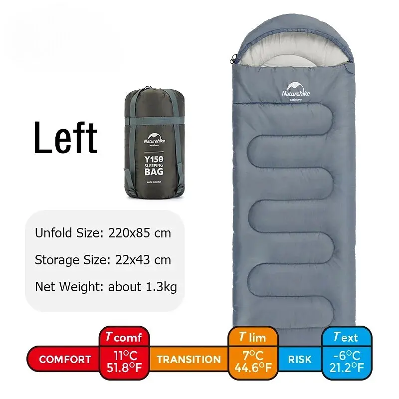 Спальник Naturehike Y150L (NH21MSD08) +11°C - лівий - сіро-блакитний - фото 3