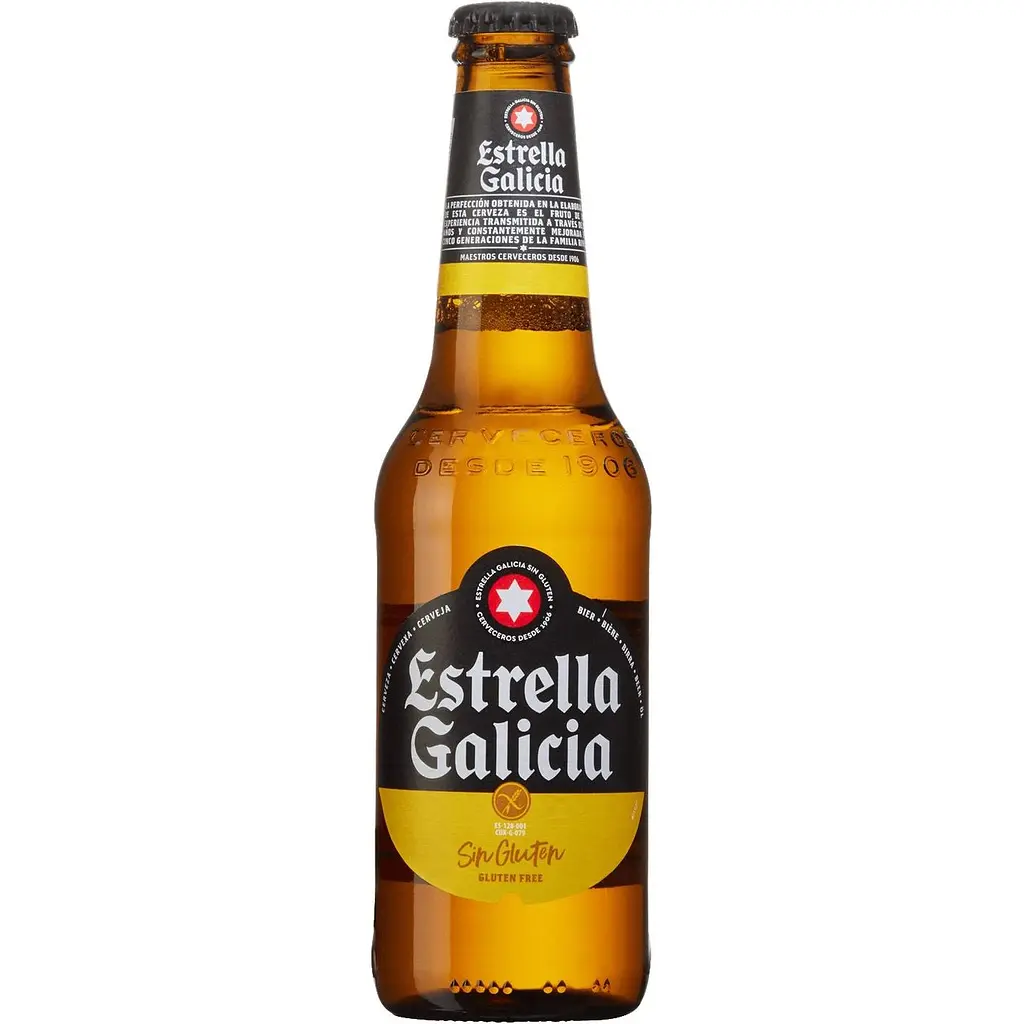 Упаковка пива Estrella Galicia светлое без глютена 5.5% 1.98 л (0.33 л х 6 шт.) - фото 2