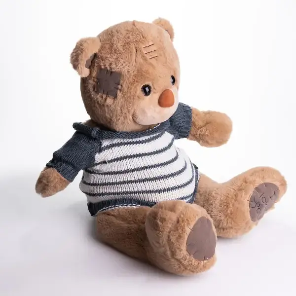 Мягкая игрушка с пледом 110х140 см Мишка Тедди в полосатом свитере бежевый детский плюшевый плед игрушка подушка детская ТМ COLORFUL HOME 509-35BRL - фото 3