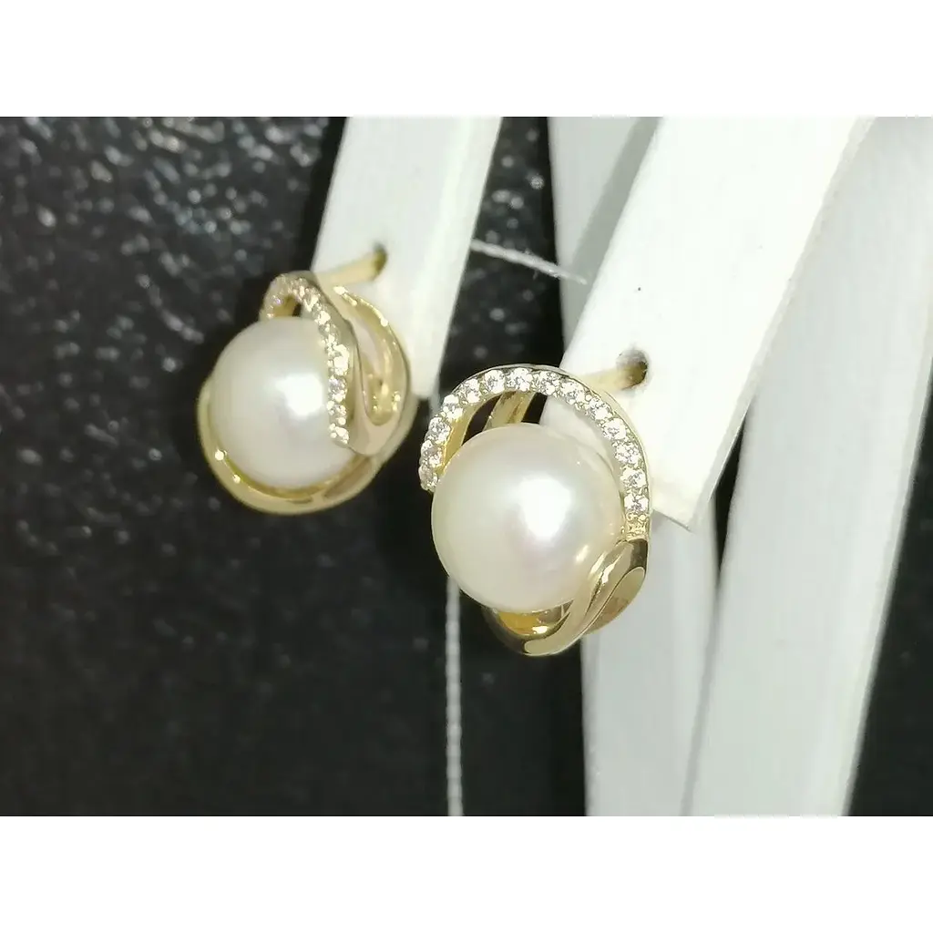 Золоті сережки Імперія золота з перлами і фіанітами. СВ243И - фото 3