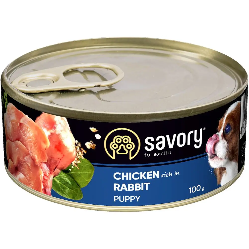 Набор влажных кормов для щенков всех пород Savory All breeds Puppy 3+1 с кроликом 400 г (4шт. х 100 г) - фото 4